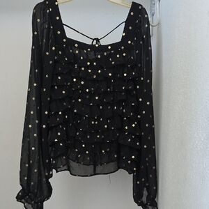 Black and Gold Polka Dot Ruffle Top